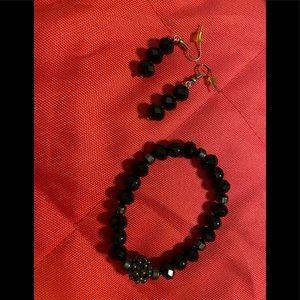 black beaded bracelet and earrings